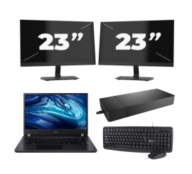 Acer TravelMate P214-54 - Intel Core i3-12e Generatie - 14 inch - 16GB RAM - 256GB SSD - Windows 11 Home + 2x 23 inch Monitor